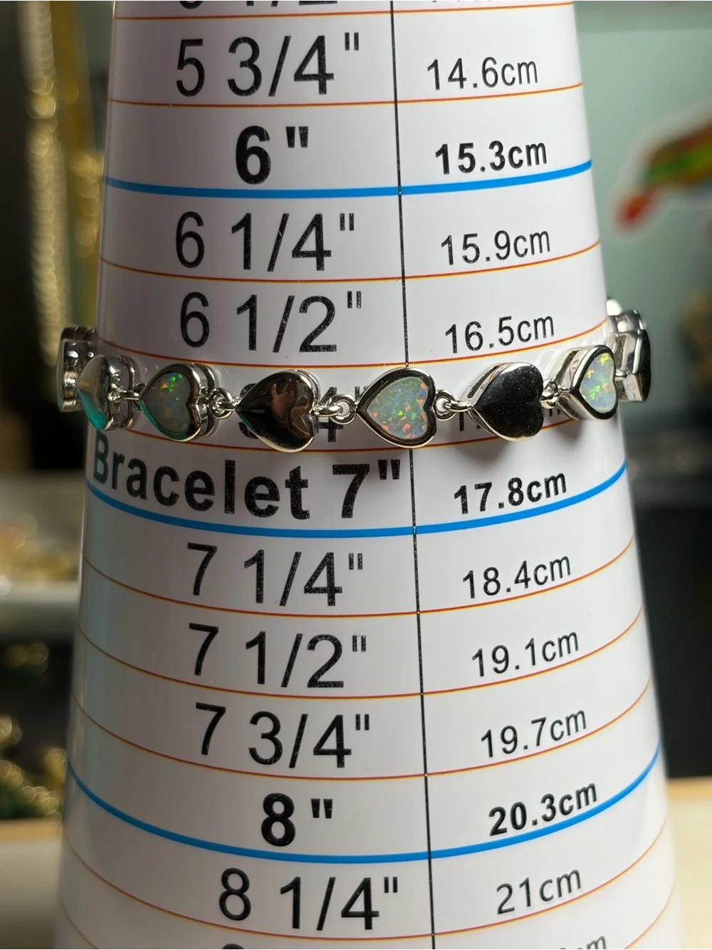 Silver Heart Opal Link Bracelet - Iridescent Pink & Blue